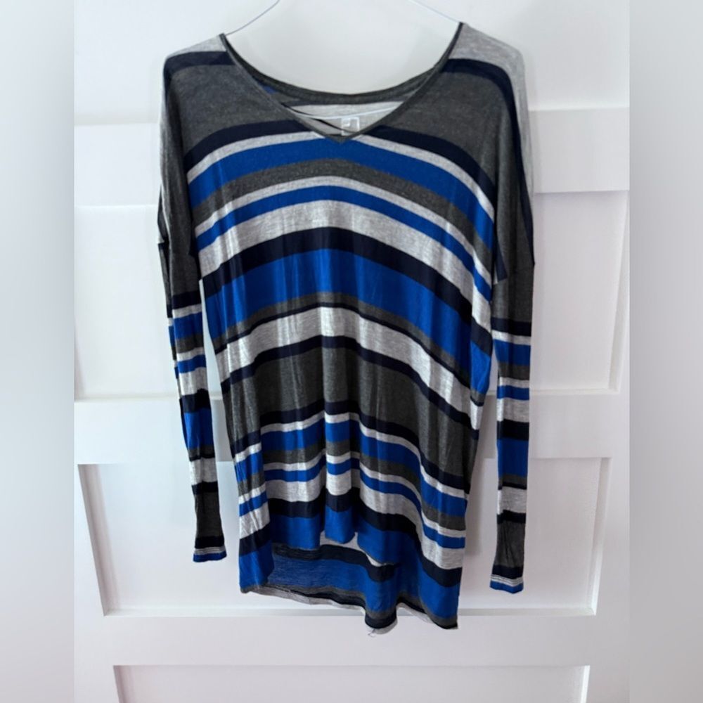 JCP Striped Long Sleeve V-Neck Top